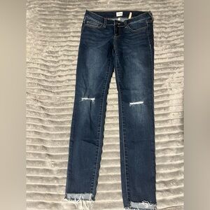 Sneak Peek Dark Blue Distressed Skinny Jeans